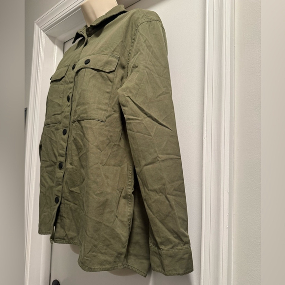 Malibu Bum Army Green Shacket Small Button-Up Utility Layering Top - Picture 6 of 16
